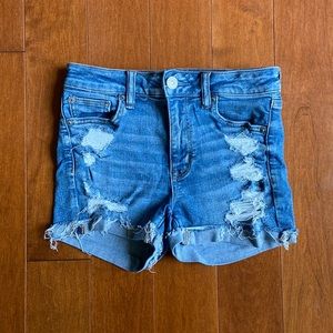 American Eagle Medium Wash Distressed High-Rise Shorts | Size 2